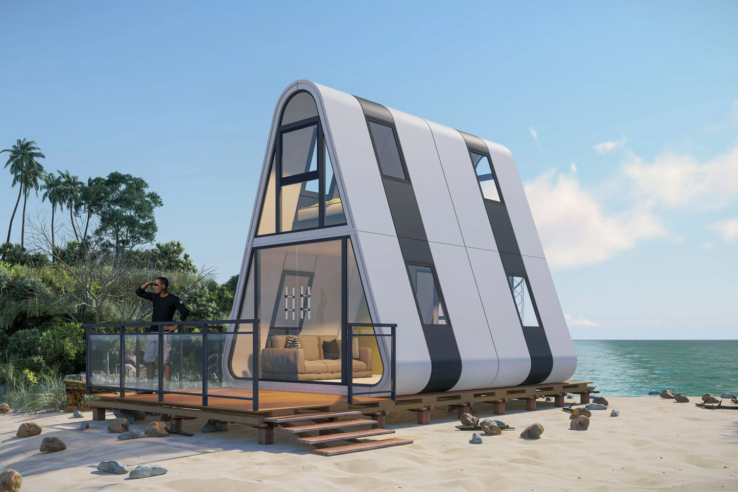 Villa Prefabricated Portable Foldable Luxury Living Expandable Shipping Prefab Mobile Tiny Modular Homes triangular house