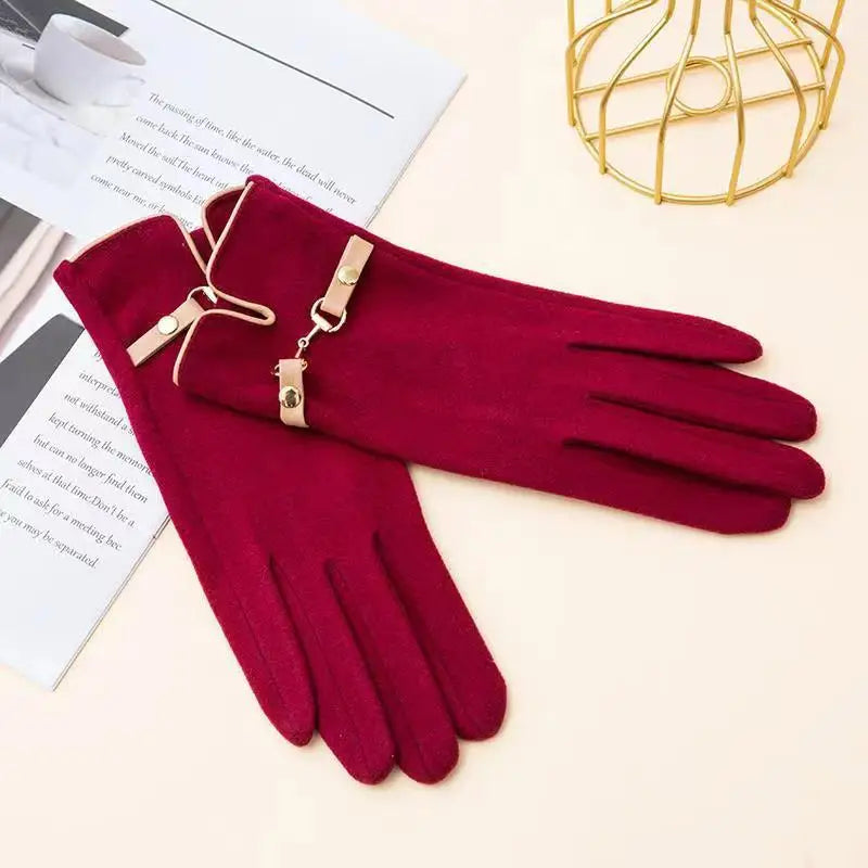 Winter Women Keep Warm Touch Screen Plus Fleece Chain Gloves Elegant Fashion Personality Soft Drive Cycling High Elasticity