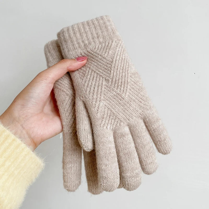 Fashion Cashmere Women Men Winter Cashmere Cold Protection Double-layer Thickening Warm Touch Screen Knitted Woolen Gloves