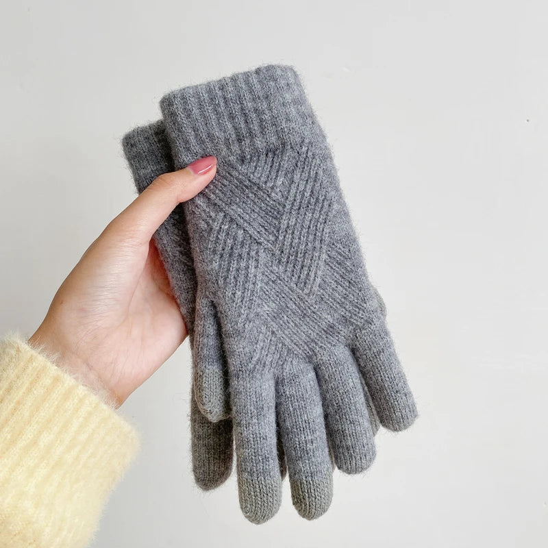 Fashion Cashmere Women Men Winter Cashmere Cold Protection Double-layer Thickening Warm Touch Screen Knitted Woolen Gloves