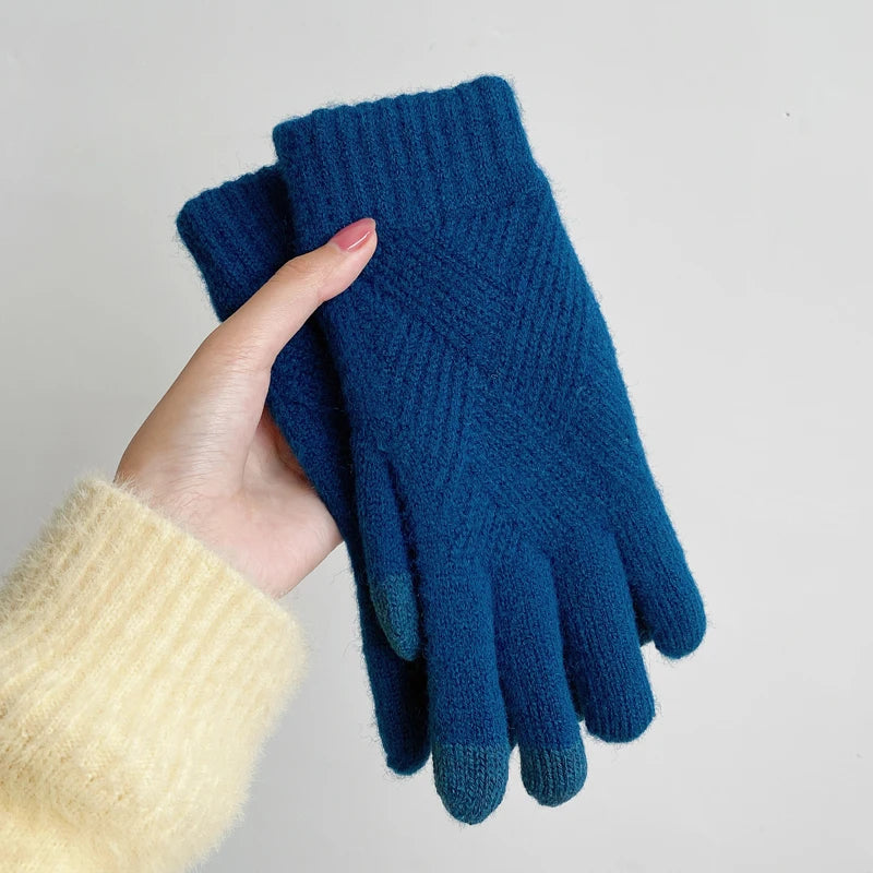 Fashion Cashmere Women Men Winter Cashmere Cold Protection Double-layer Thickening Warm Touch Screen Knitted Woolen Gloves