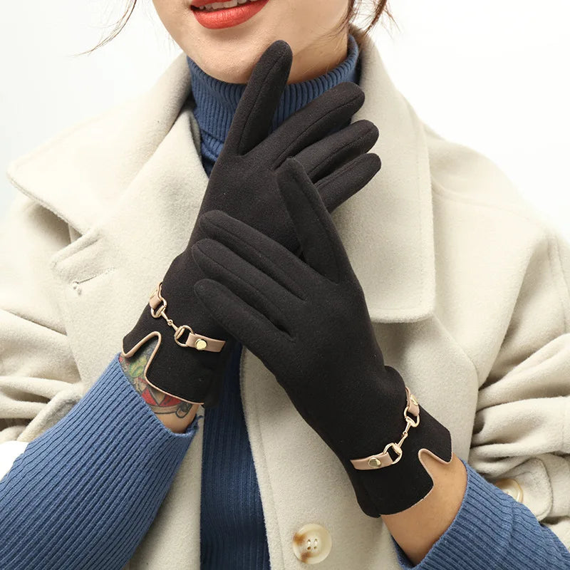 Winter Women Keep Warm Touch Screen Plus Fleece Chain Gloves Elegant Fashion Personality Soft Drive Cycling High Elasticity