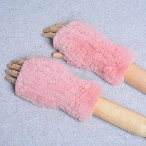 New Women 100% Real Genuine Knitted Rex Rabbit Fur Mittens Winter Warm Lady Real Fur Fingerless Gloves Handmade Knit Fur Mitten