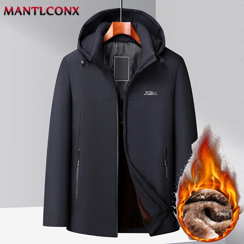 L-3XL Hooded Men's Winter Jacket Coat Fleece Lining Warm Snow Ski Working Coats Outdoors Windbreak Parkas with Zipper Pockets