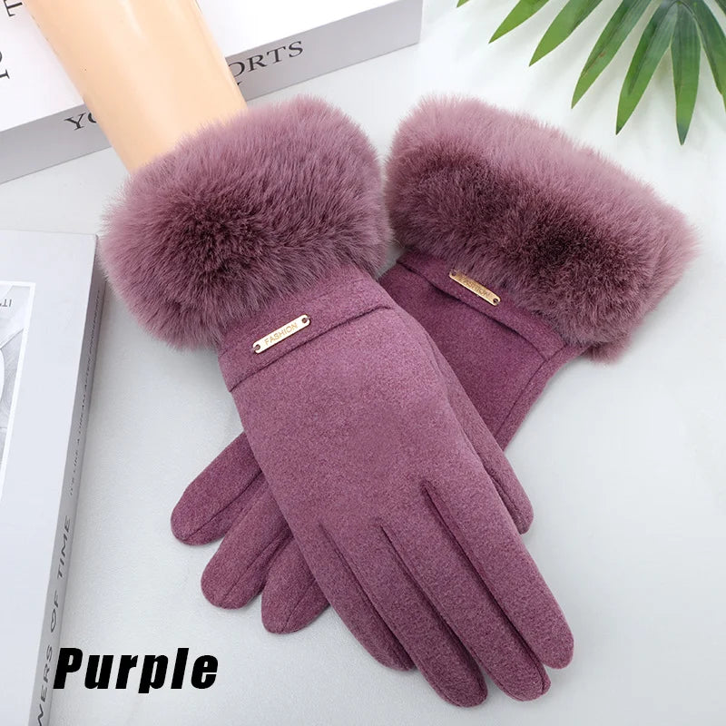 Women Touchscreen Gloves-Soft Double-Layered Faux Rabbit Fur For Ultimate Cold Weather Protection,Windproof,Water-Resistant