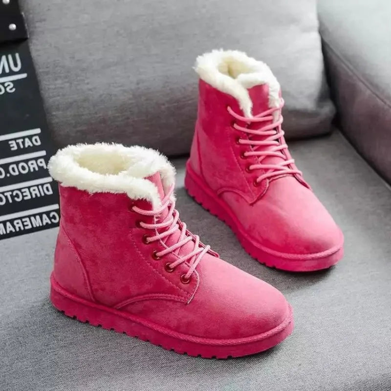 Women Boots 2024 /Winter Student Snow Boot Short Tube Warm Lace-up Flat Heel Anti-cold Anti-slip Korean Style Cotton Ankle Boots