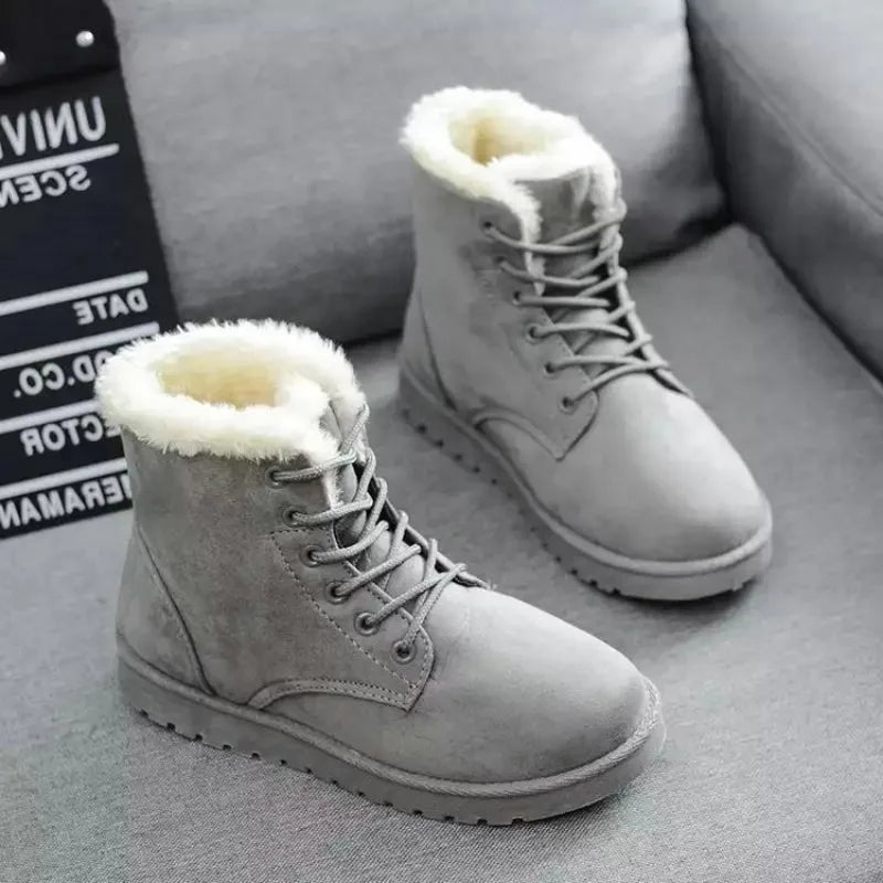 Women Boots 2024 /Winter Student Snow Boot Short Tube Warm Lace-up Flat Heel Anti-cold Anti-slip Korean Style Cotton Ankle Boots