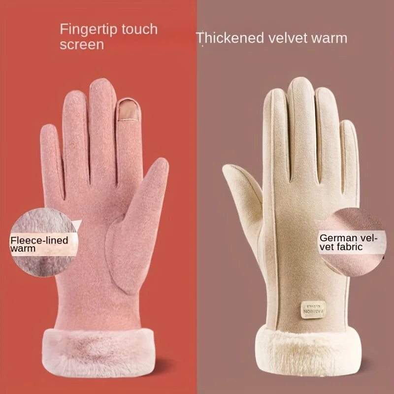 Women Touch Screen Gloves Fashion Mittens Autumn Winter Warm Thin Cashmere Solid Cycling Drive Suede Fabric Elegant Windproof