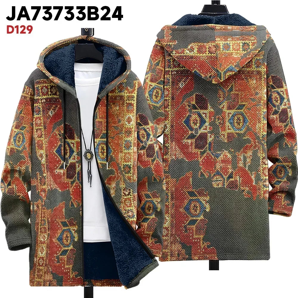 Men's Large Size Winter Warm Jacket,Skull Graphics Printed Stripes Geometric High-Quality Coats Fashionable Streetwear Clothing