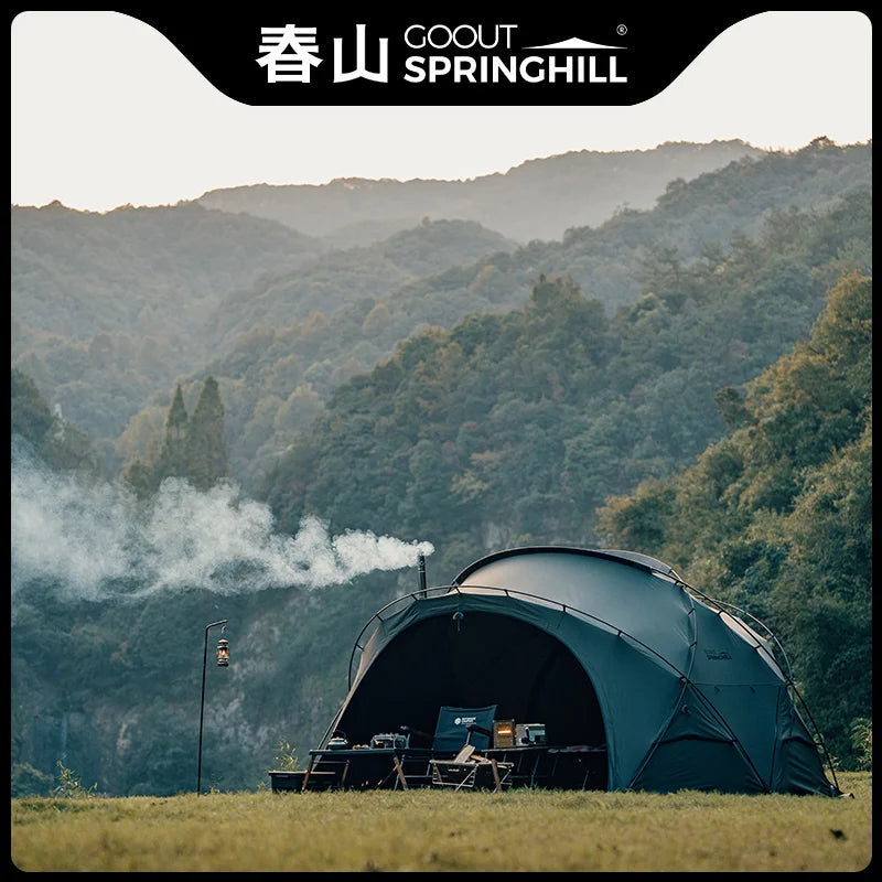 Goout Springhill Kunlun 3.0 Cotton Spherical Tent, Warm and Anti-Condensation, Water Wood Stove Tent, Anti-Scalding, Rainproof and Windproof, Outdoor Camping Style, Black and Green, Exquisite