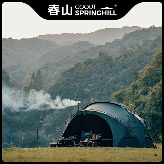 Goout Springhill Kunlun 3.0 Cotton Spherical Tent, Warm and Anti-Condensation, Water Wood Stove Tent, Anti-Scalding, Rainproof and Windproof, Outdoor Camping Style, Black and Green, Exquisite