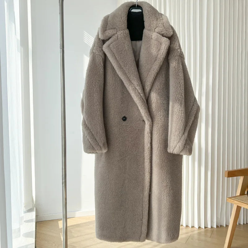 New M House teddy Bear coat silhouette Teddy grain alpaca fleece coat lady  MIDI style