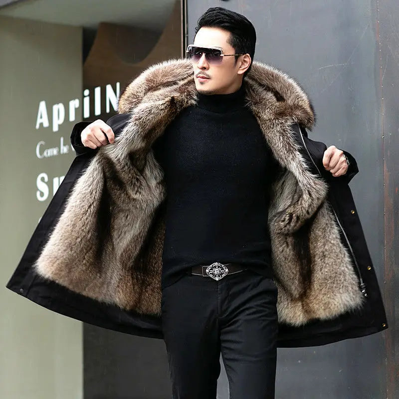 New Style Overcomes Men's Mink Inner Tank Winter New Item B Warm Fur Integrated Coat Imitation Mink Fur Medium Long Fur Coat