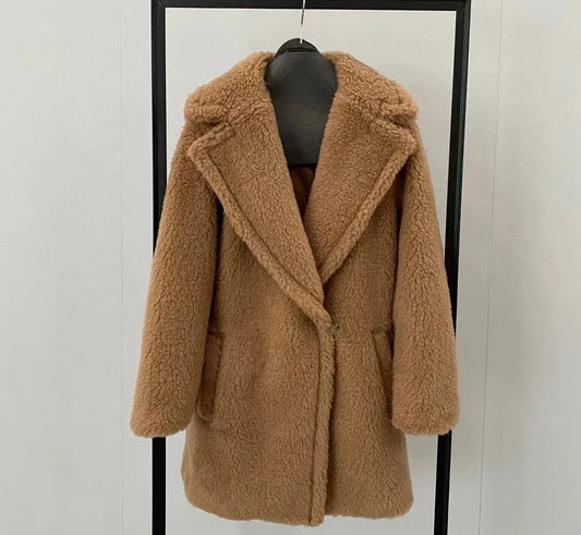 Max Short Teddy Coat 62% Alpaca 26% Wool 12% Silk Coat Winter Thicken Women's Coat