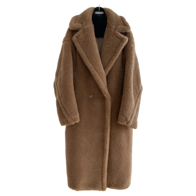 New M House teddy Bear coat silhouette Teddy grain alpaca fleece coat lady  MIDI style