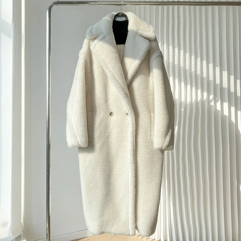 New M House teddy Bear coat silhouette Teddy grain alpaca fleece coat lady  MIDI style