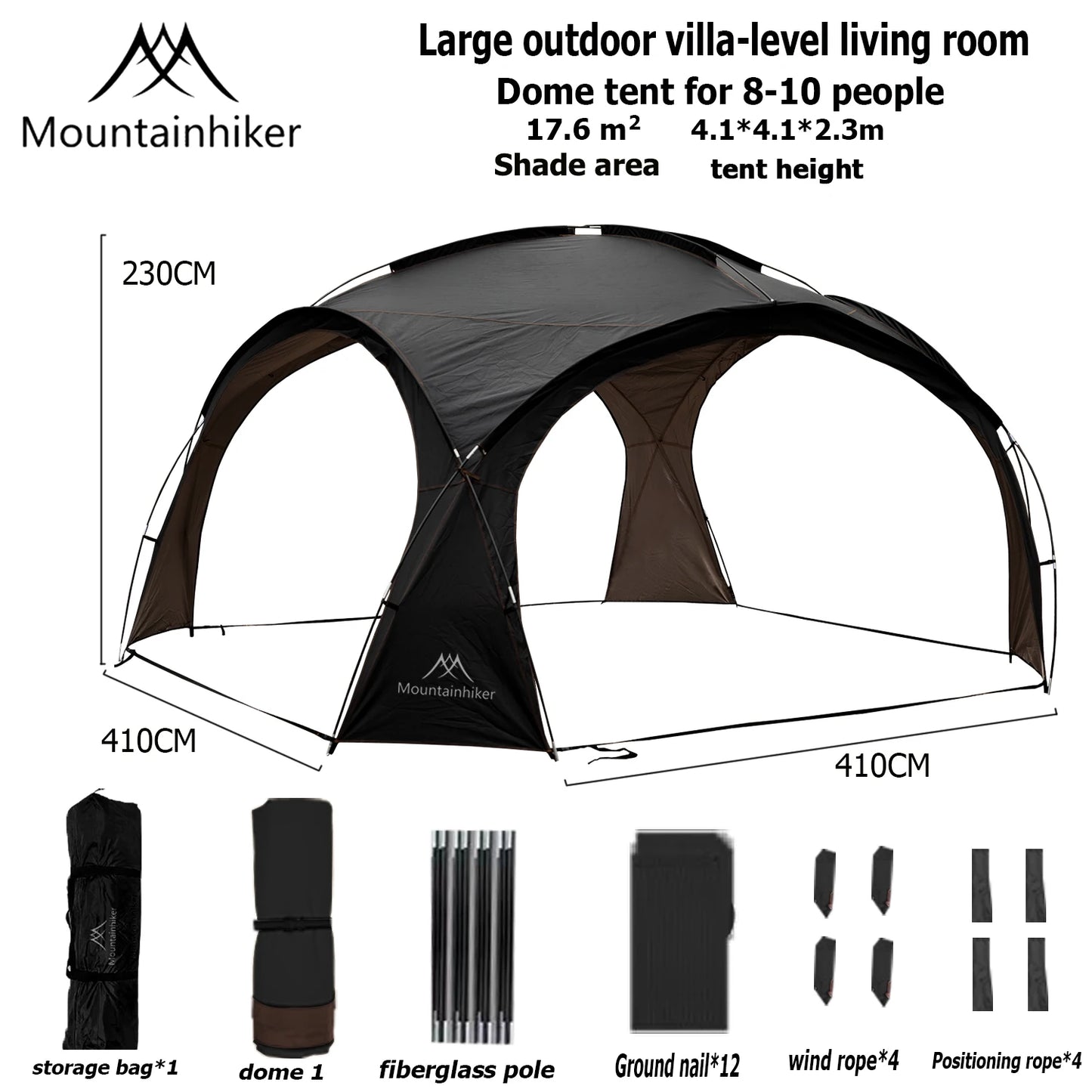 Mountainhiker 8-10 person outdoor camping dome camping tent lightweight luxury round large canopy large sunshade pavilion tent