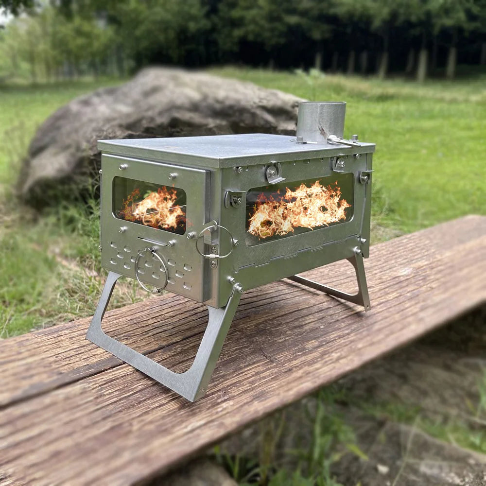 Folding Camping Wood Burning Stove Ultralight Hot Tent Stove With 2.5m Chimney Pipes Outdoor Stainless Steel Firewood furnace