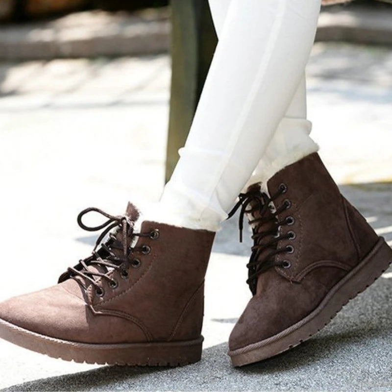 Women Boots 2024 /Winter Student Snow Boot Short Tube Warm Lace-up Flat Heel Anti-cold Anti-slip Korean Style Cotton Ankle Boots