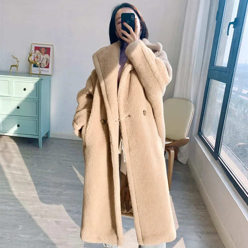 2024 winter new M home camel teddy bear coat female star with the same medium and long Teddy fur coat female