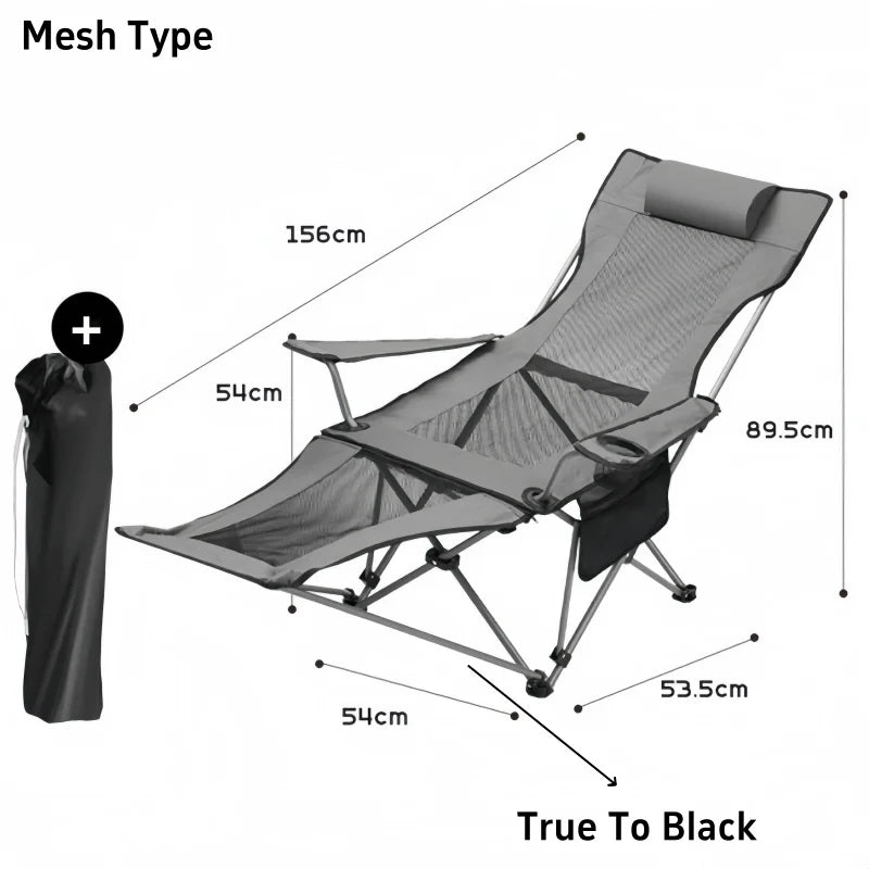 Outdoor Folding Lounge Chair 4 Gear Adjustable Angle Recliner Lightweight Fishing Chair Portable Camping Chair With Foot Support