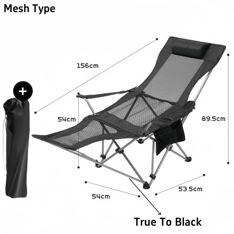 Outdoor Folding Lounge Chair 4 Gear Adjustable Angle Recliner Lightweight Fishing Chair Portable Camping Chair With Foot Support