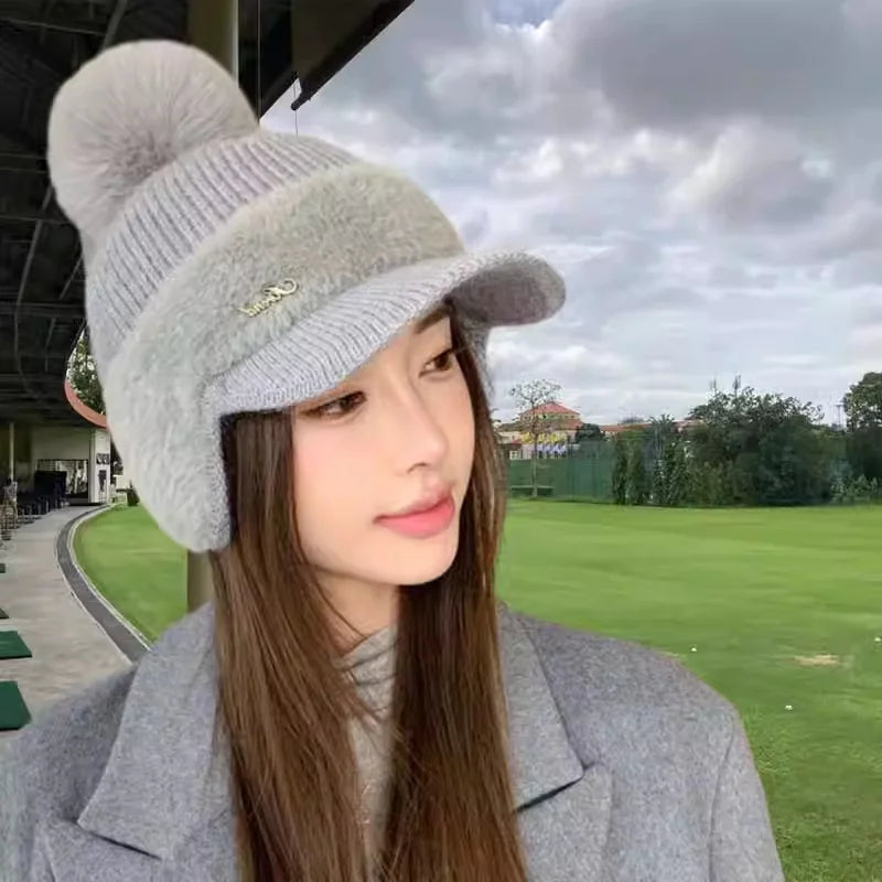 Winter Hat for Women 2024 New Fashion Winter Warm Ear Wing Knitted Cap Baseball Cap Outdoor Sports Windproof Ponytail Hat Visor