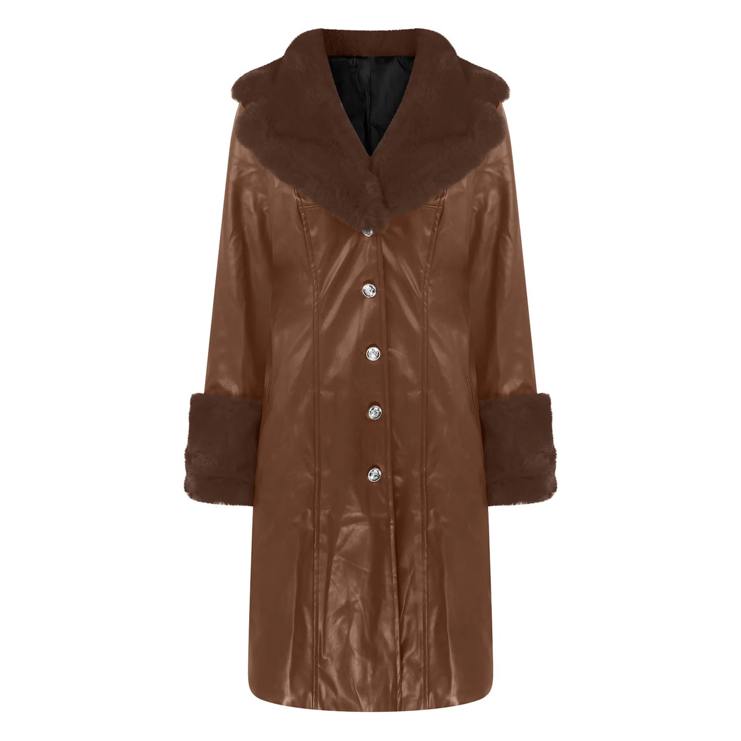 Winter Women's High-quality American Long Coat with Big Fur Collar Loose Leather Jacket Thick Inner Layer Warm and Soft Jacket