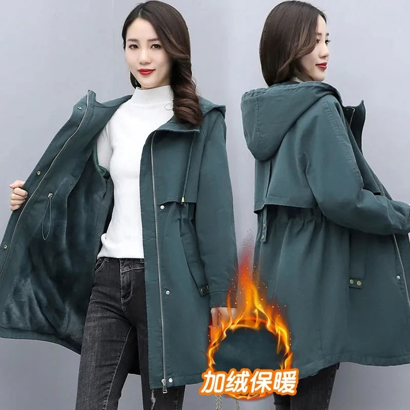 Parkas Women Autumn Winter NEW Wool Liner Thicken Warm Long Overcoat Korean Loose Hooded Windbreaker Female Cotton Padded Coats