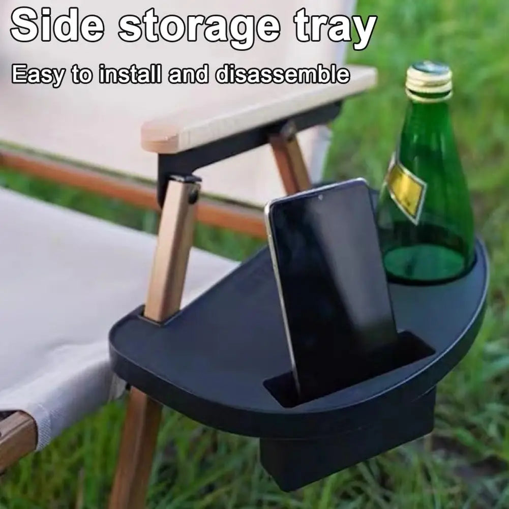 Camping Chair Side Cup Holder Tray 2 Slots Heavy Duty Deck Chair Armrest Mount Cell Phone Cup Holder Armchair Storage Tray