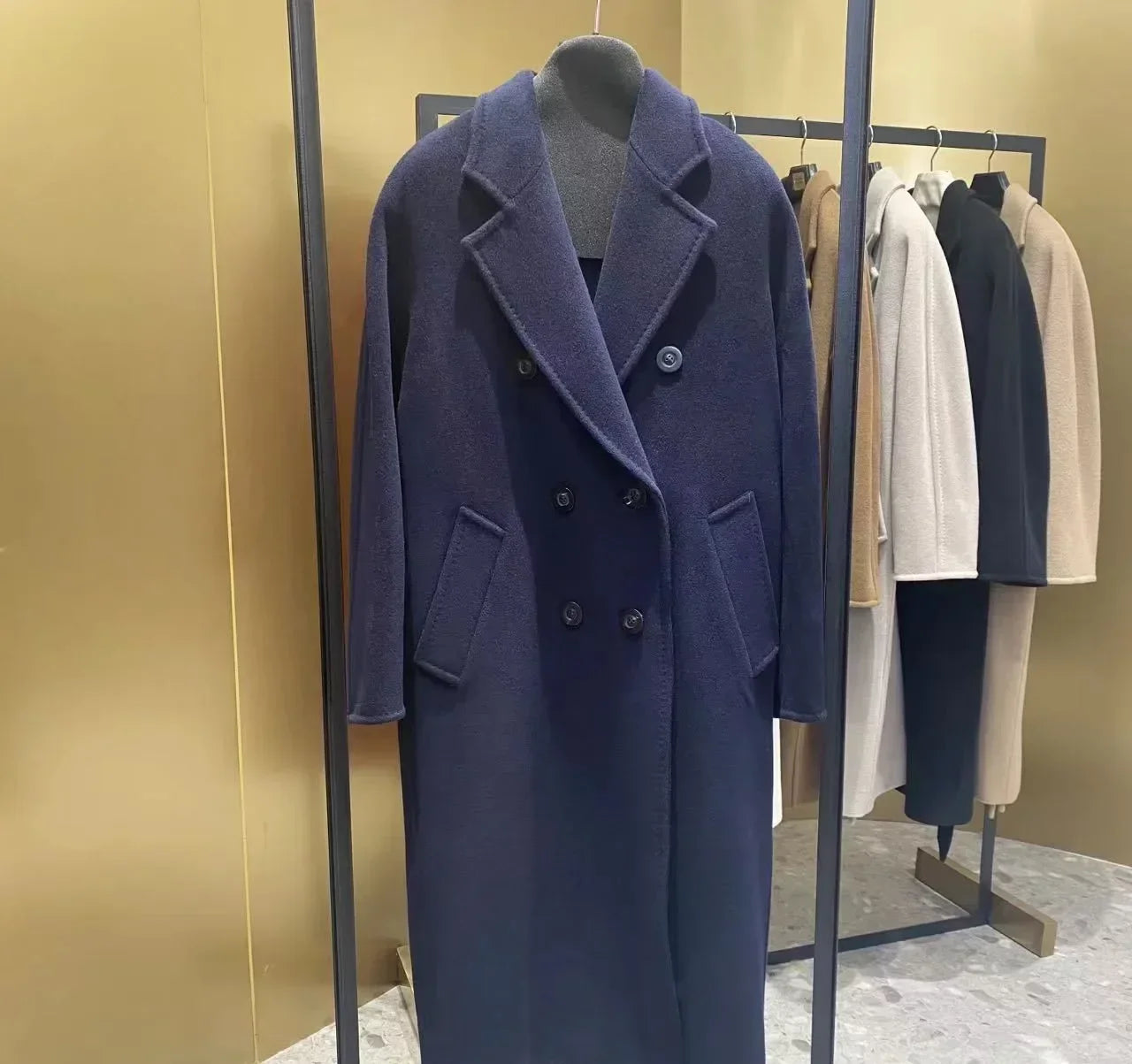 101801 90% Wool 10% Cashmere Coat Women's Medium Long Classic Double Row Button Wool Coat