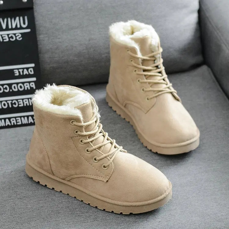 Women Boots 2024 /Winter Student Snow Boot Short Tube Warm Lace-up Flat Heel Anti-cold Anti-slip Korean Style Cotton Ankle Boots