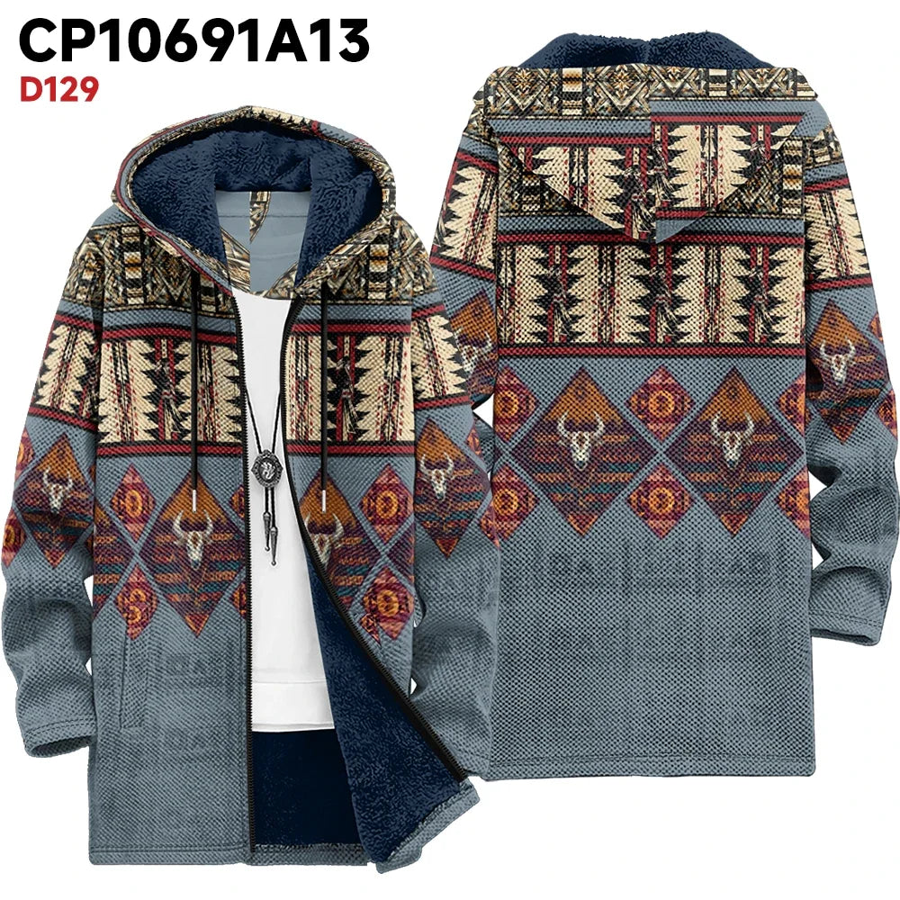 Men's Large Size Winter Warm Jacket,Skull Graphics Printed Stripes Geometric High-Quality Coats Fashionable Streetwear Clothing