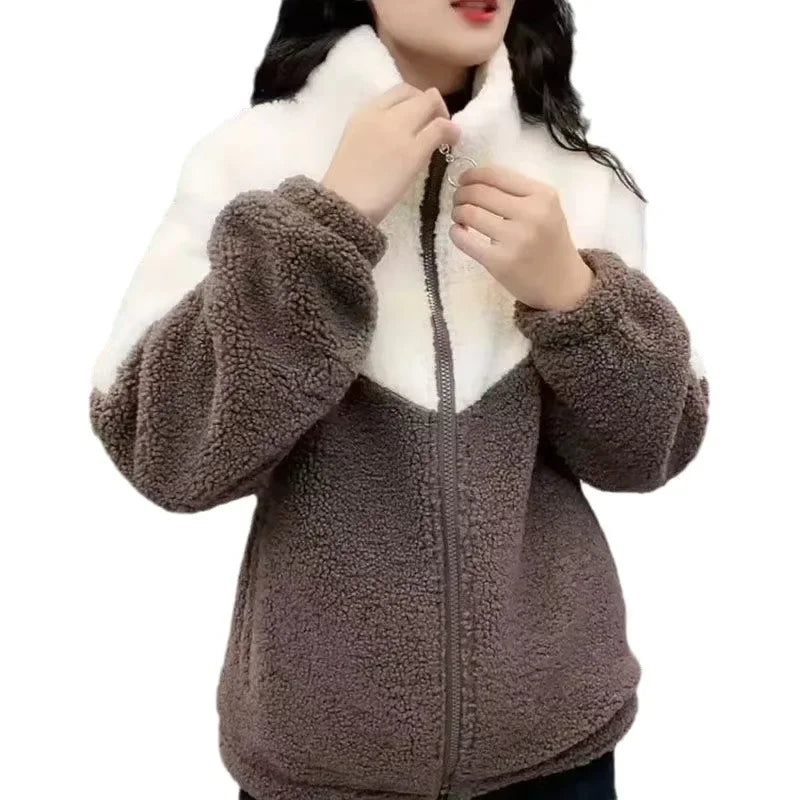 Women's Fleece-lined Thickened Stand Collar Jacket Warm Casual Cotton Coat For Autumn Winter Perfect For Outerwear