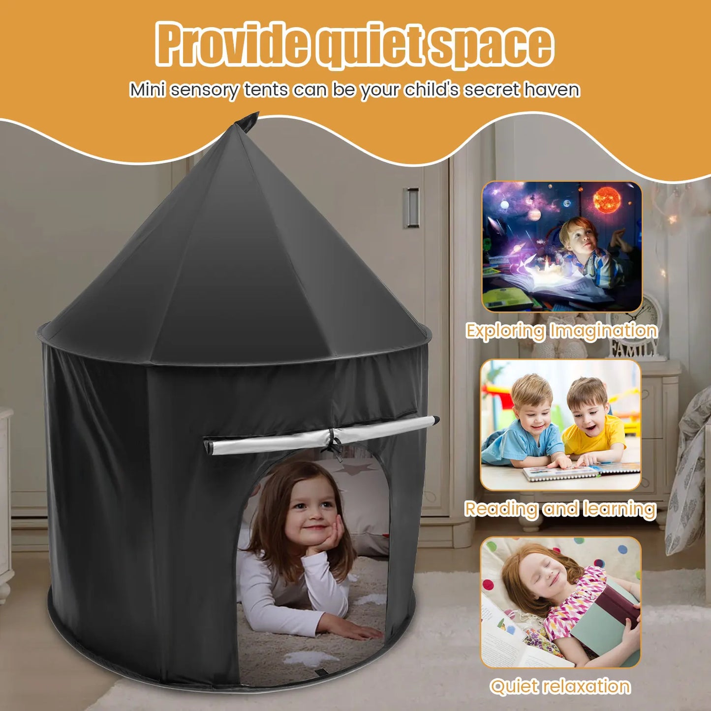 Sensory Tent Calming Hideout Sensory Nest Portable Pop-Up Light-Out Blackout Sensory Travel Bag Home Sensory Tent for Kids