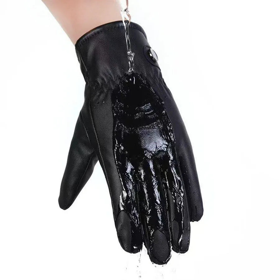 Fashion Winter Gloves Women Black Waterproof Faux PU Leather Cashmere Warm Gloves Driving Mittens Touch Screen Gloves