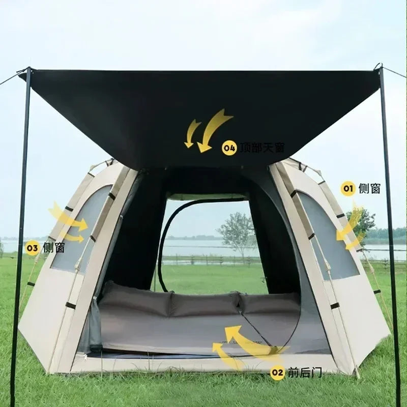 8 Person Camping Tent Outdoor Folding Pop Up Beach Portable Automatic Waterproof Anti Uv Shade Picnic Hike Hexa Canopy Fast