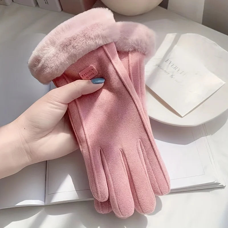 Women Touch Screen Gloves Fashion Mittens Autumn Winter Warm Thin Cashmere Solid Cycling Drive Suede Fabric Elegant Windproof