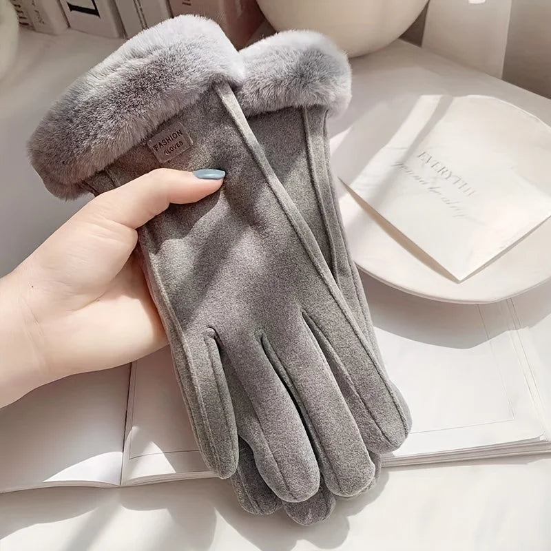 Women Touch Screen Gloves Fashion Mittens Autumn Winter Warm Thin Cashmere Solid Cycling Drive Suede Fabric Elegant Windproof