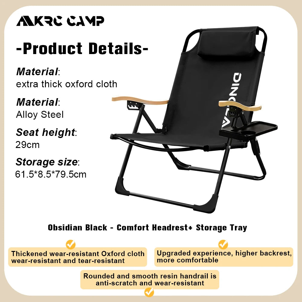 KRC CAMP Angle Adjustable Camping Chair with Detachable Pillows Folding Chair for Camping Fishing Hiking