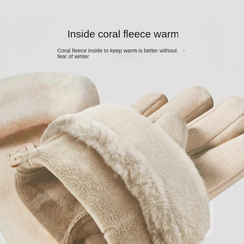 Women Touch Screen Gloves Fashion Mittens Autumn Winter Warm Thin Cashmere Solid Cycling Drive Suede Fabric Elegant Windproof