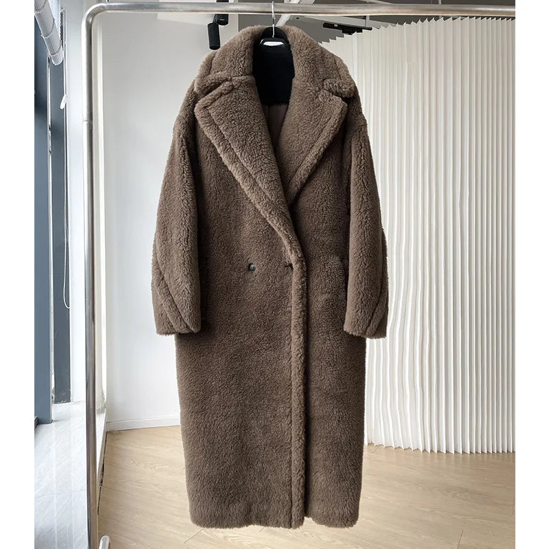 New M House teddy Bear coat silhouette Teddy grain alpaca fleece coat lady  MIDI style