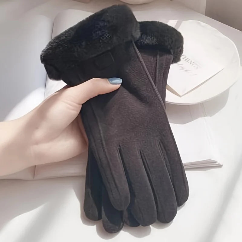 Women Touch Screen Gloves Fashion Mittens Autumn Winter Warm Thin Cashmere Solid Cycling Drive Suede Fabric Elegant Windproof