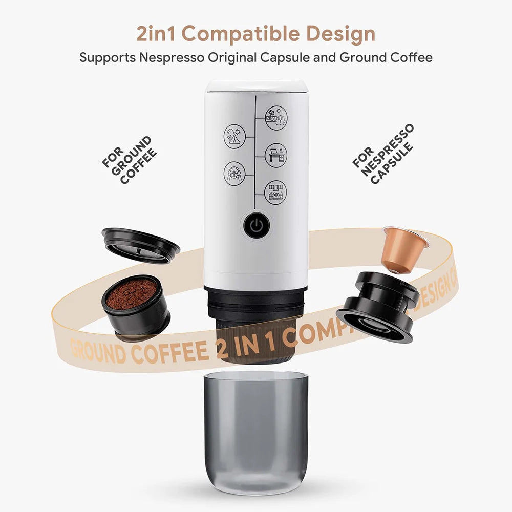 Travel portable Espresso coffee machine 2 in1 for cars families outdoor camping coffee machine capsule powder Nespresso or Dolce