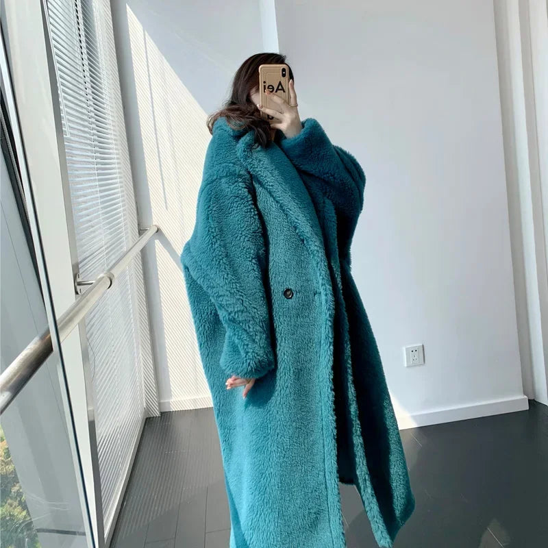 2024 winter new M home camel teddy bear coat female star with the same medium and long Teddy fur coat female