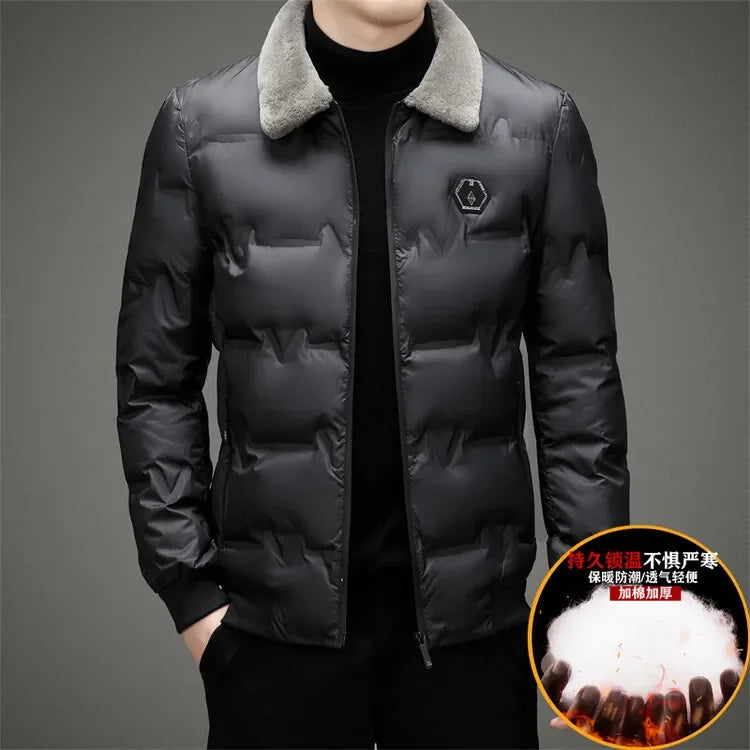 HOT SALE Men's Thickened Cotton Jacket Velvet Collar Short Cotton Jacket with Windproof and Warm Design Parkas Coats