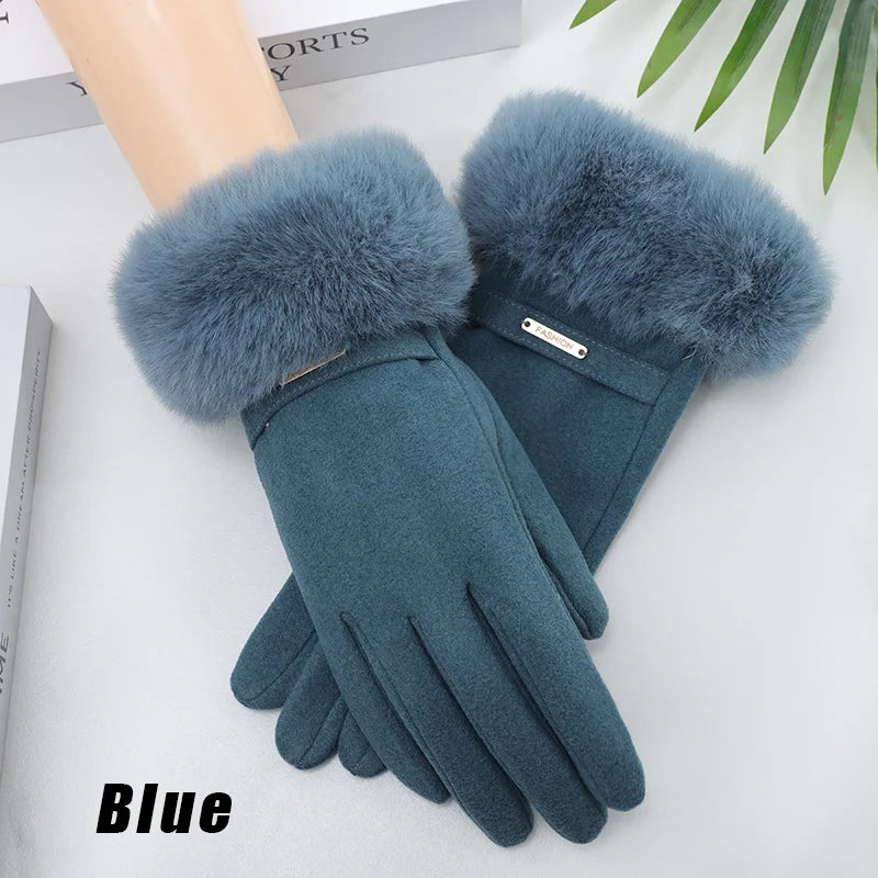 Women Touchscreen Gloves-Soft Double-Layered Faux Rabbit Fur For Ultimate Cold Weather Protection,Windproof,Water-Resistant