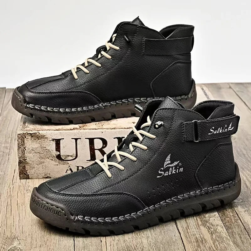 New 2024 Autumn Handmade Leather Men Boots Man Breathable Casual Leather Shoes Design Sneakers Men Ankle Boots Outdoor Boats