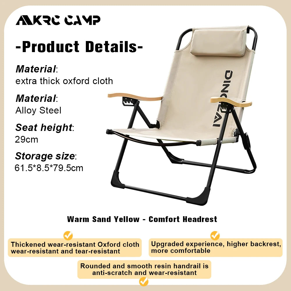 KRC CAMP Angle Adjustable Camping Chair with Detachable Pillows Folding Chair for Camping Fishing Hiking