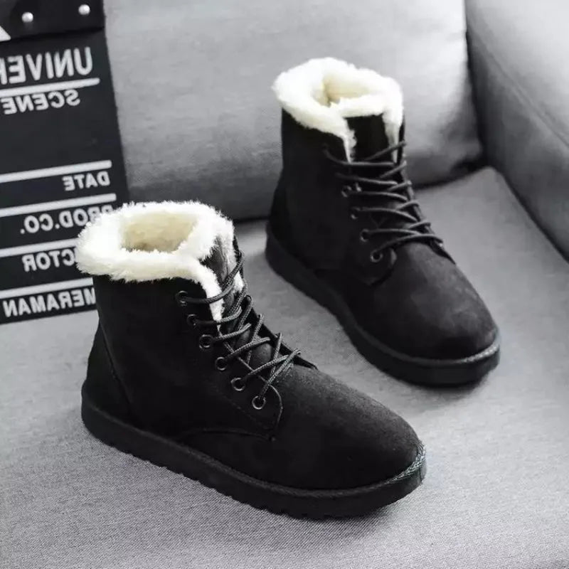 Women Boots 2024 /Winter Student Snow Boot Short Tube Warm Lace-up Flat Heel Anti-cold Anti-slip Korean Style Cotton Ankle Boots